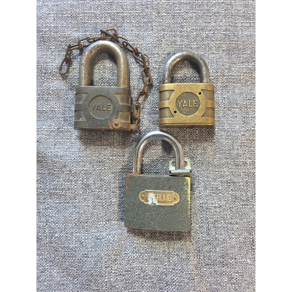 Vintage Brass Locks No Keys 3 Locks Retaining Chain Super Pin Tumbler